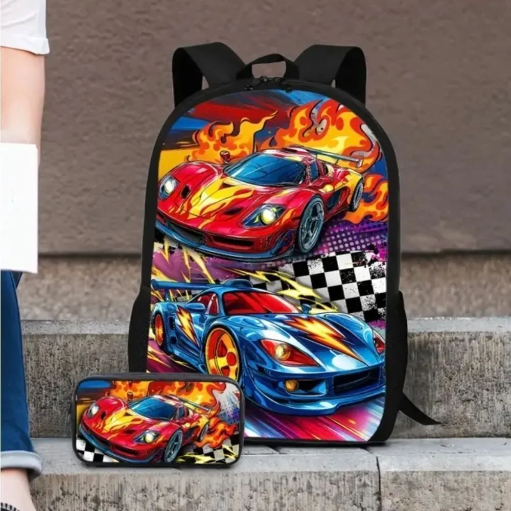 Racecars Fire Finishline Bookbag/Backpack Lunch Bag Pencil Case Set